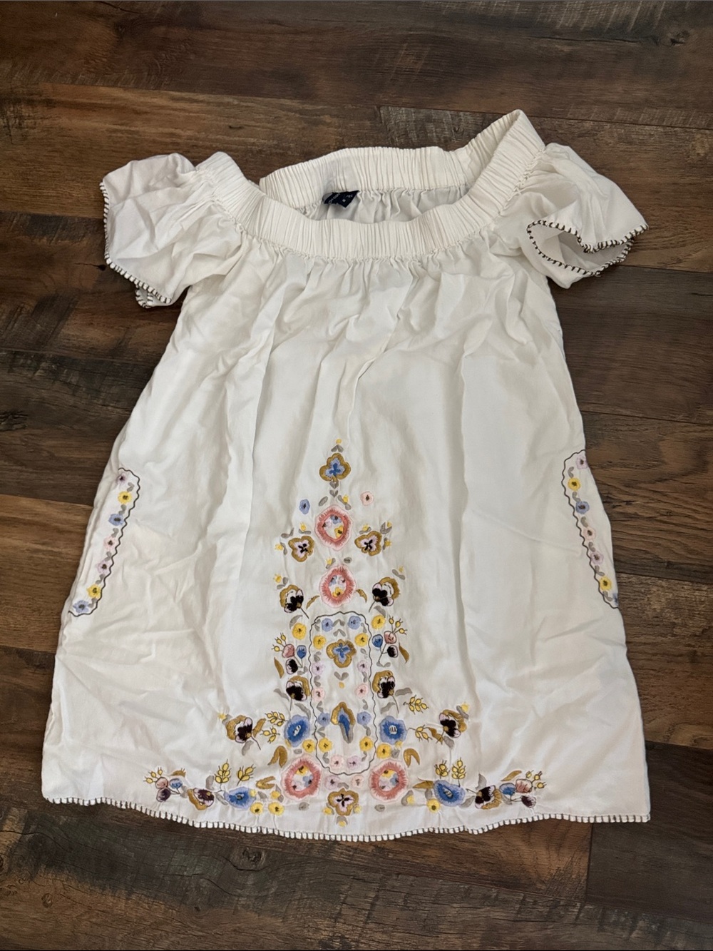 French Connection white off-shoulder tunic embroidered